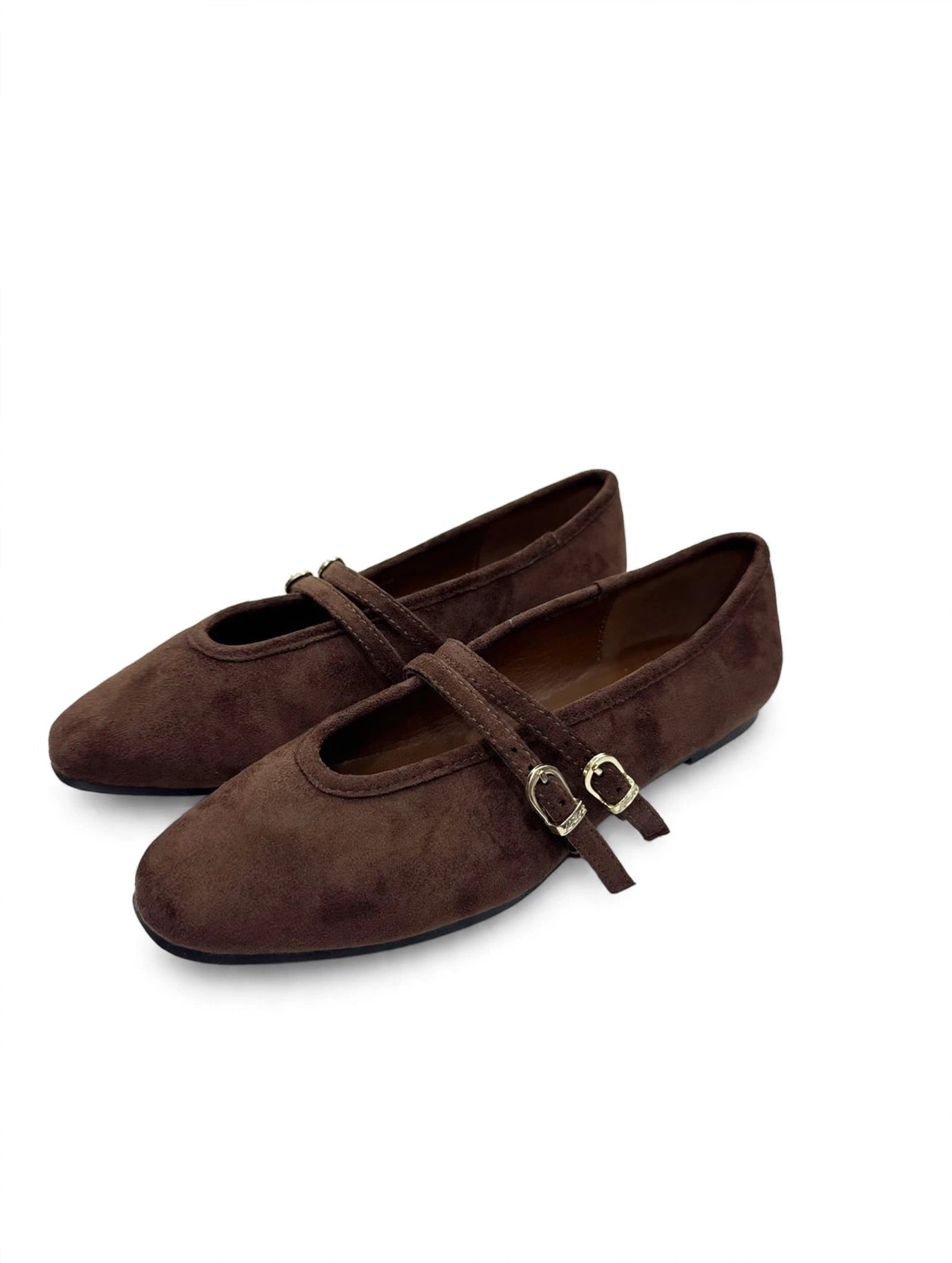 Zapatillas de Nubuck Color Café con Doble Correa con Hebillas